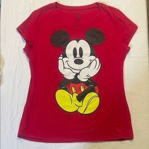 Disney Red Graphic Mickey Mouse Fitted Short Sleeve Tee